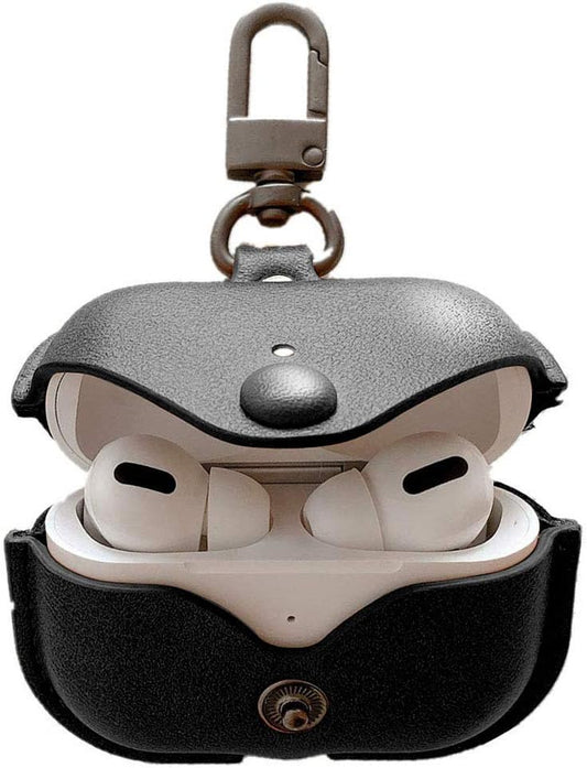 Genuine Leather Case Compatible with Airpods Pro Case 2Nd/1St Gen (2023/2022/2019), Protective Cover for Apple Airpods Pro 2/Pro Wireless Charging Case with Keychain and Snap Lock Black