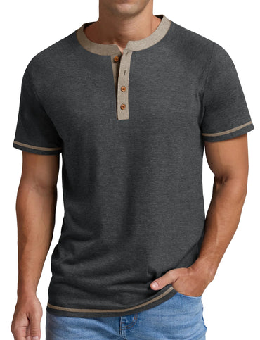 Henley Men Shirts Short Sleeve T Shirts for Men Crew Neck Color Block Men Shirts