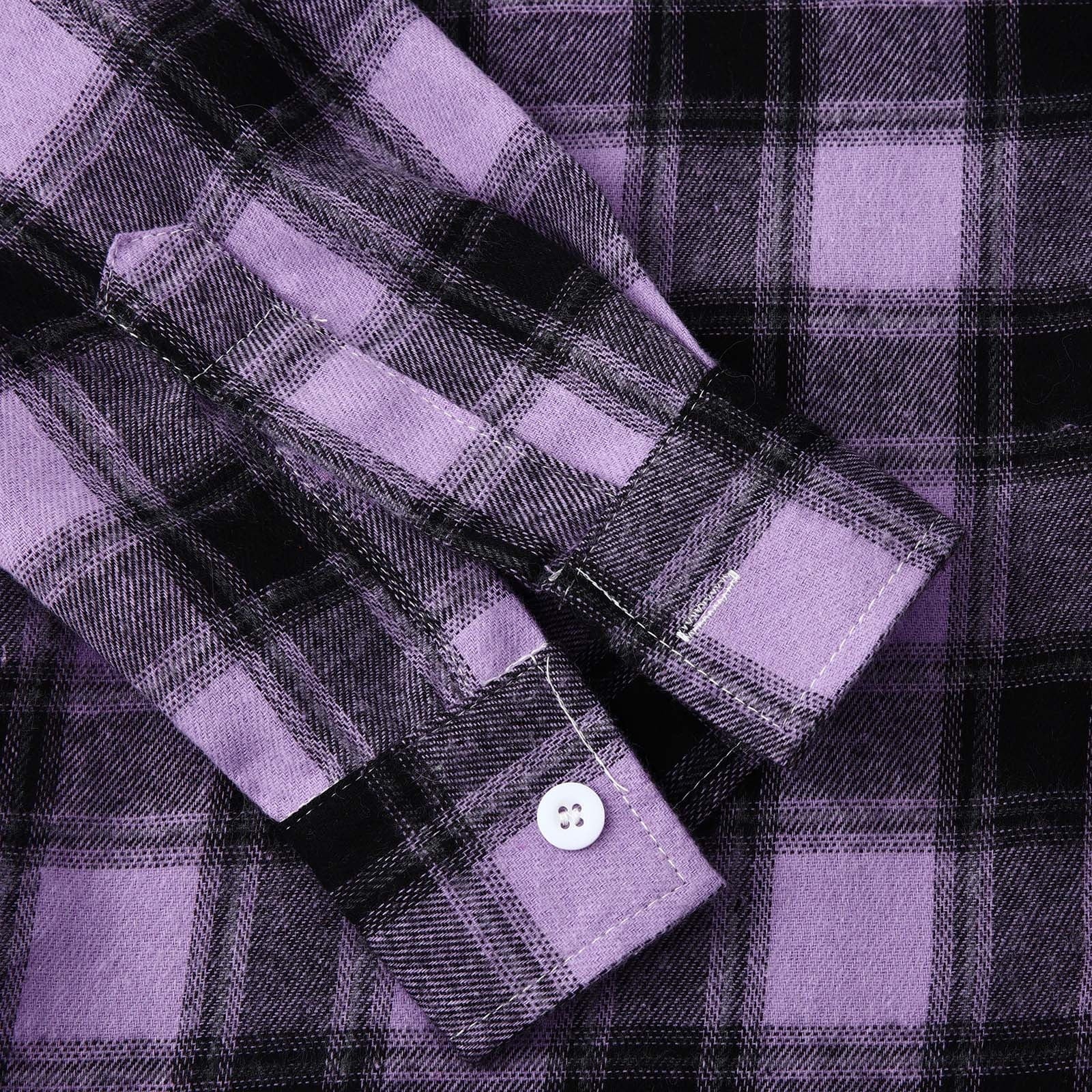 Men'S Casual Plaid Flannel Jacket with Hoodie Lightweight Fall Winter Long Sleeve Button down Plaid Flannel Hooded Shirt Purple M
