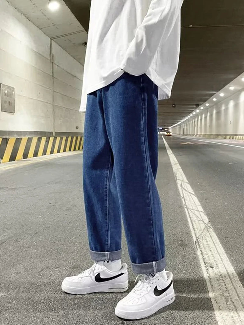 Autumn Korean Fashion Drawstring Y2K Jeans Homme Classic Baggy Straight Wide Leg Pants 2026 New Hip Hop Streetwear Casual Jean