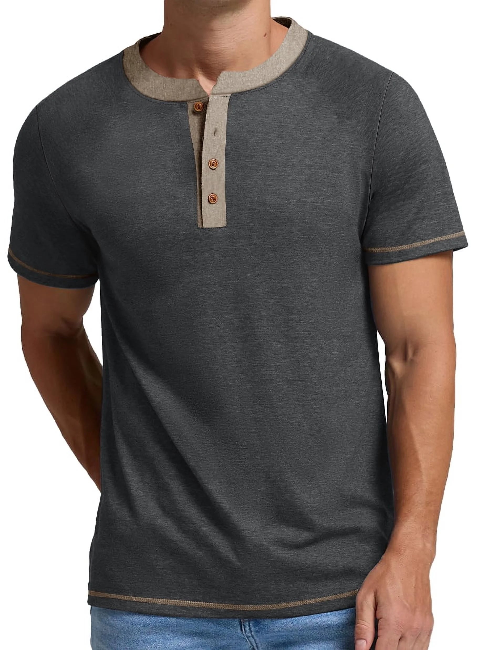 Henley Men Shirts Short Sleeve T Shirts for Men Crew Neck Color Block Men Shirts