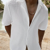 Manfinity Homme Men Solid Button up Short Sleeve Casual Plain Shirt for Boyfriend Gift