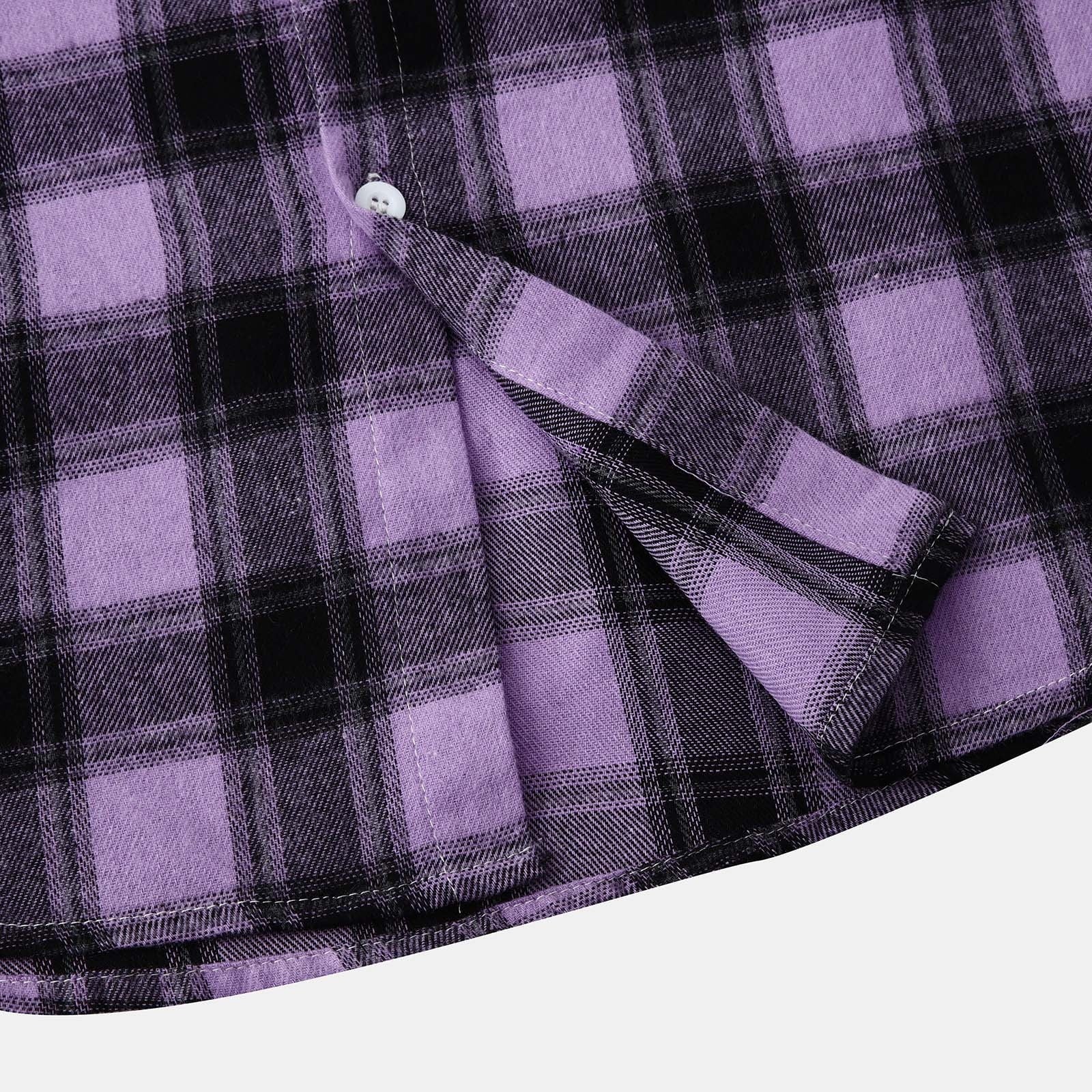 Men'S Casual Plaid Flannel Jacket with Hoodie Lightweight Fall Winter Long Sleeve Button down Plaid Flannel Hooded Shirt Purple M