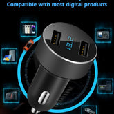 2 USB Car Charger,12V/24V Voltage Meter, Output 4.8A, Cigarette Lighter Plug Adapter Compatible with Iphone,Ipad, Samsung, USB Charging Devices, Black