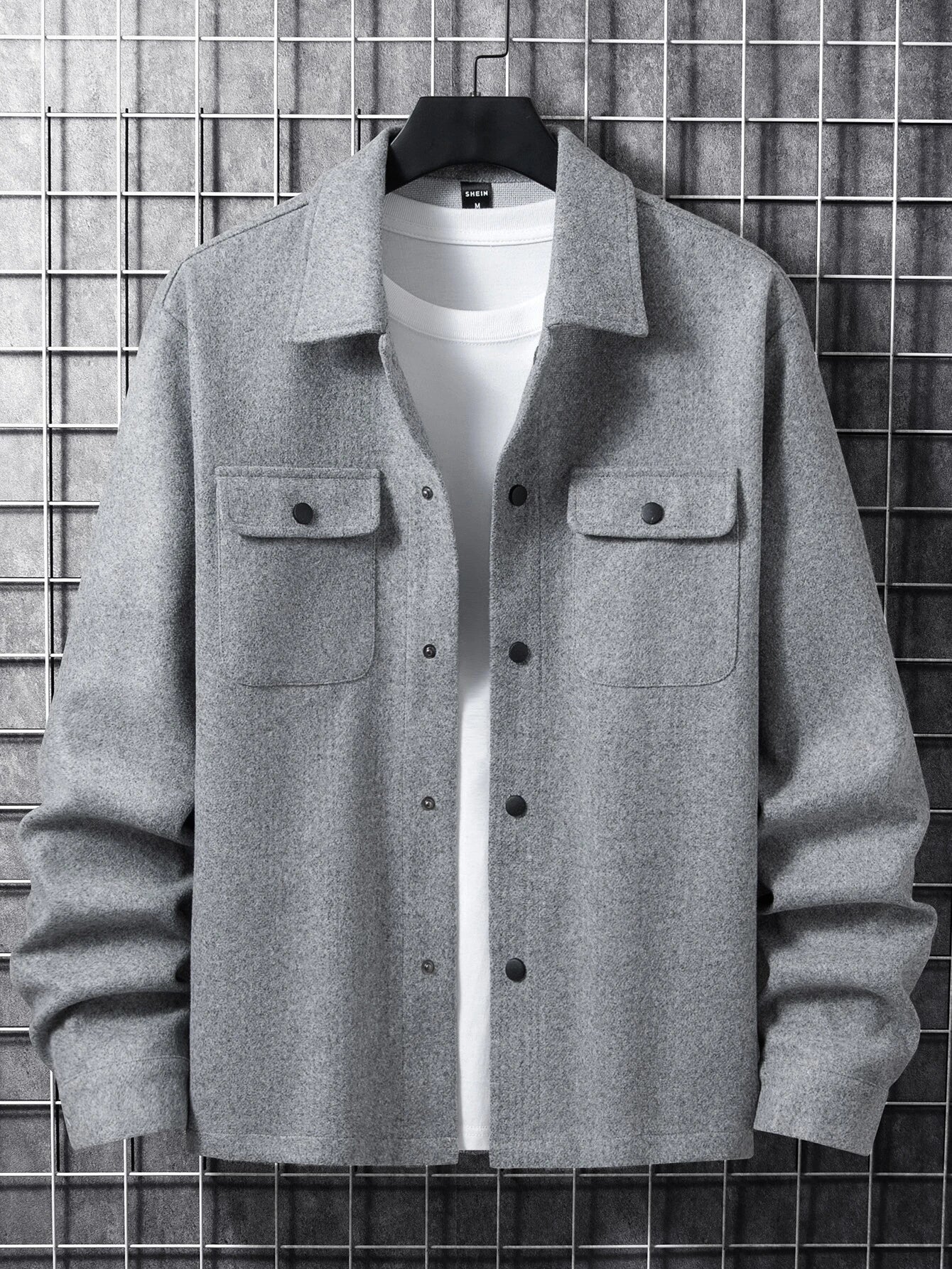 Manfinity Homme Men Long Sleeve Button Front Flap Pocket Going Out Casual Overcoat for Friends , Fall Winter