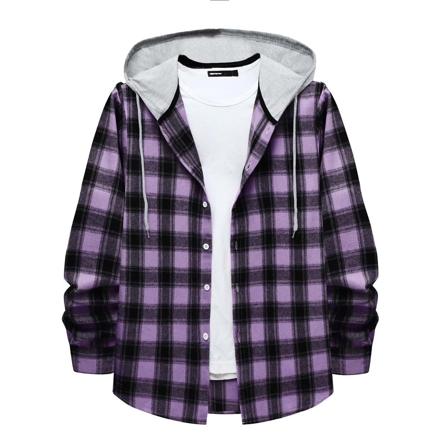 Men'S Casual Plaid Flannel Jacket with Hoodie Lightweight Fall Winter Long Sleeve Button down Plaid Flannel Hooded Shirt Purple M