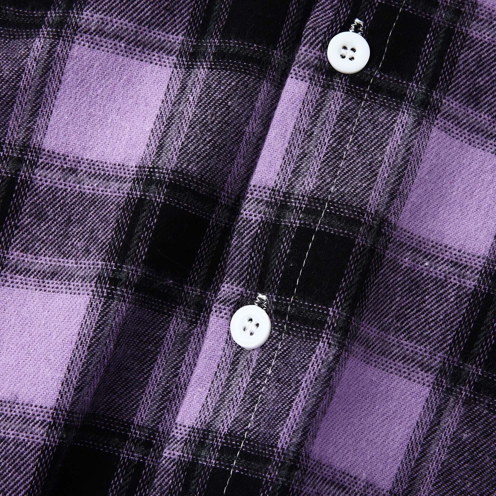 Men'S Casual Plaid Flannel Jacket with Hoodie Lightweight Fall Winter Long Sleeve Button down Plaid Flannel Hooded Shirt Purple M