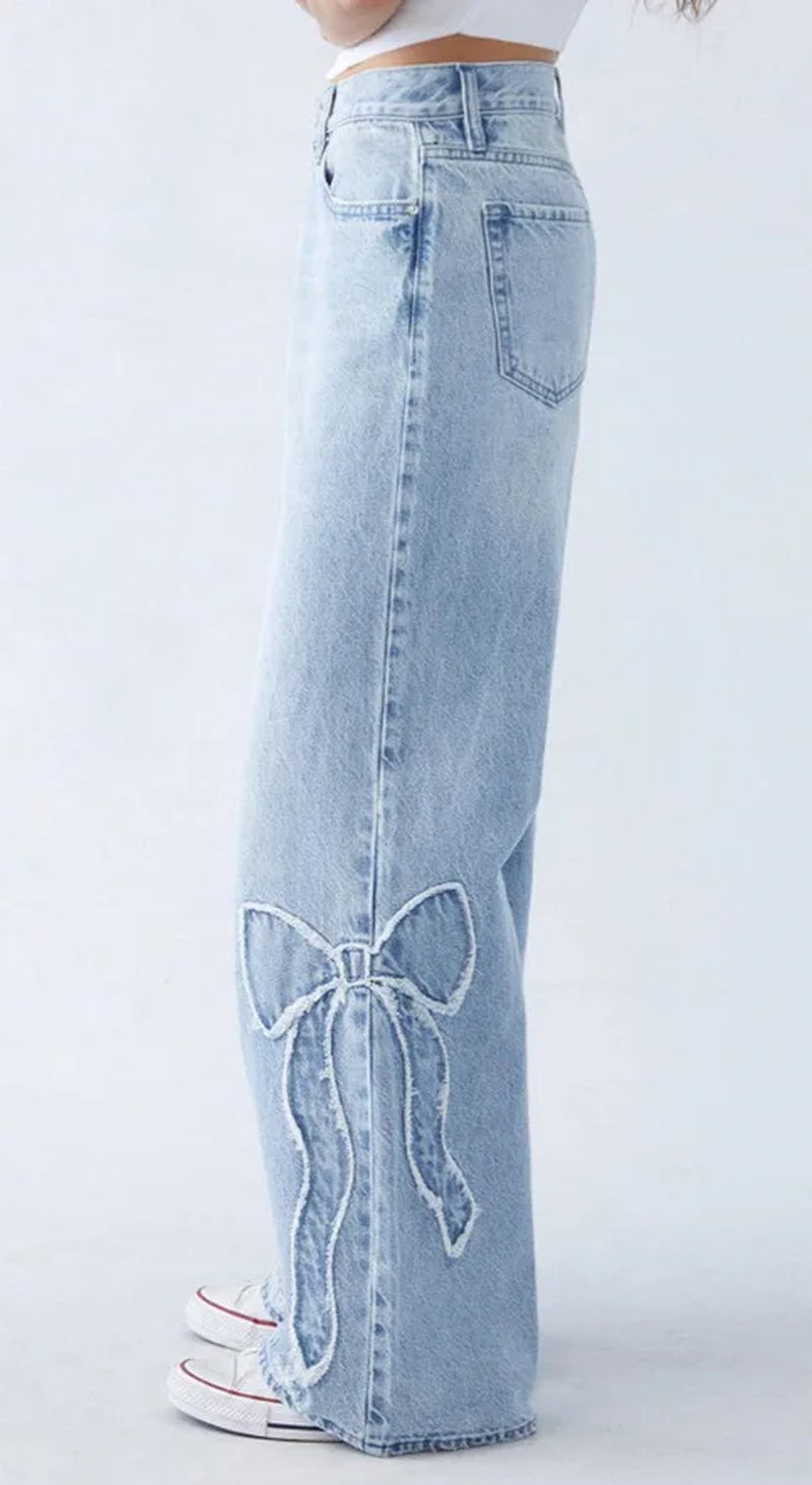 Streetwear New Fashion Bow Embroidered Baggy Jeans Women Y2K Harajuku Vintage Popular Casual Gothic High Waist Wide Leg Pants
