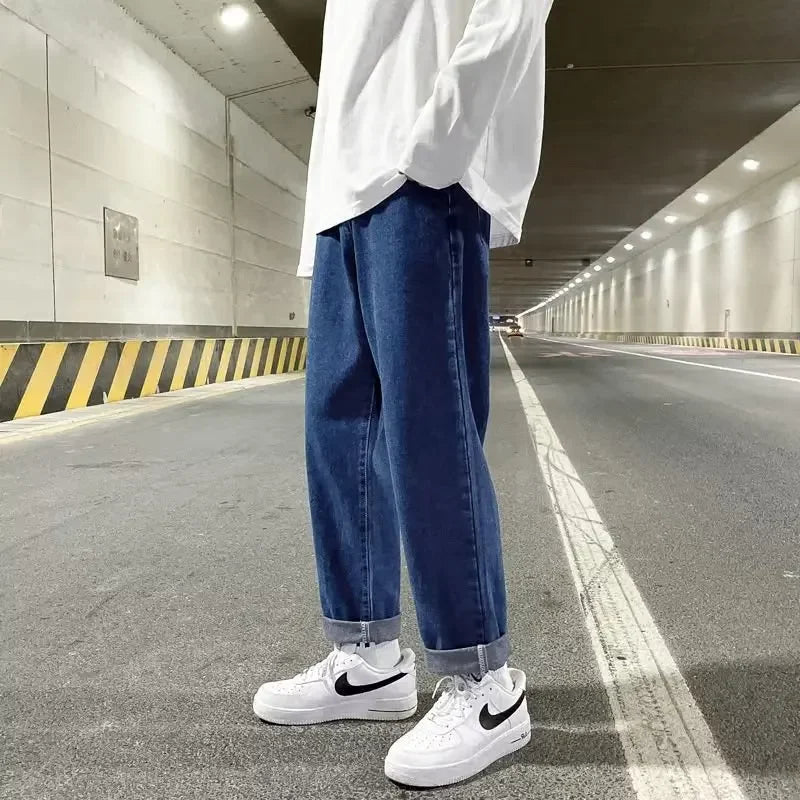 Autumn Korean Fashion Drawstring Y2K Jeans Homme Classic Baggy Straight Wide Leg Pants 2026 New Hip Hop Streetwear Casual Jean