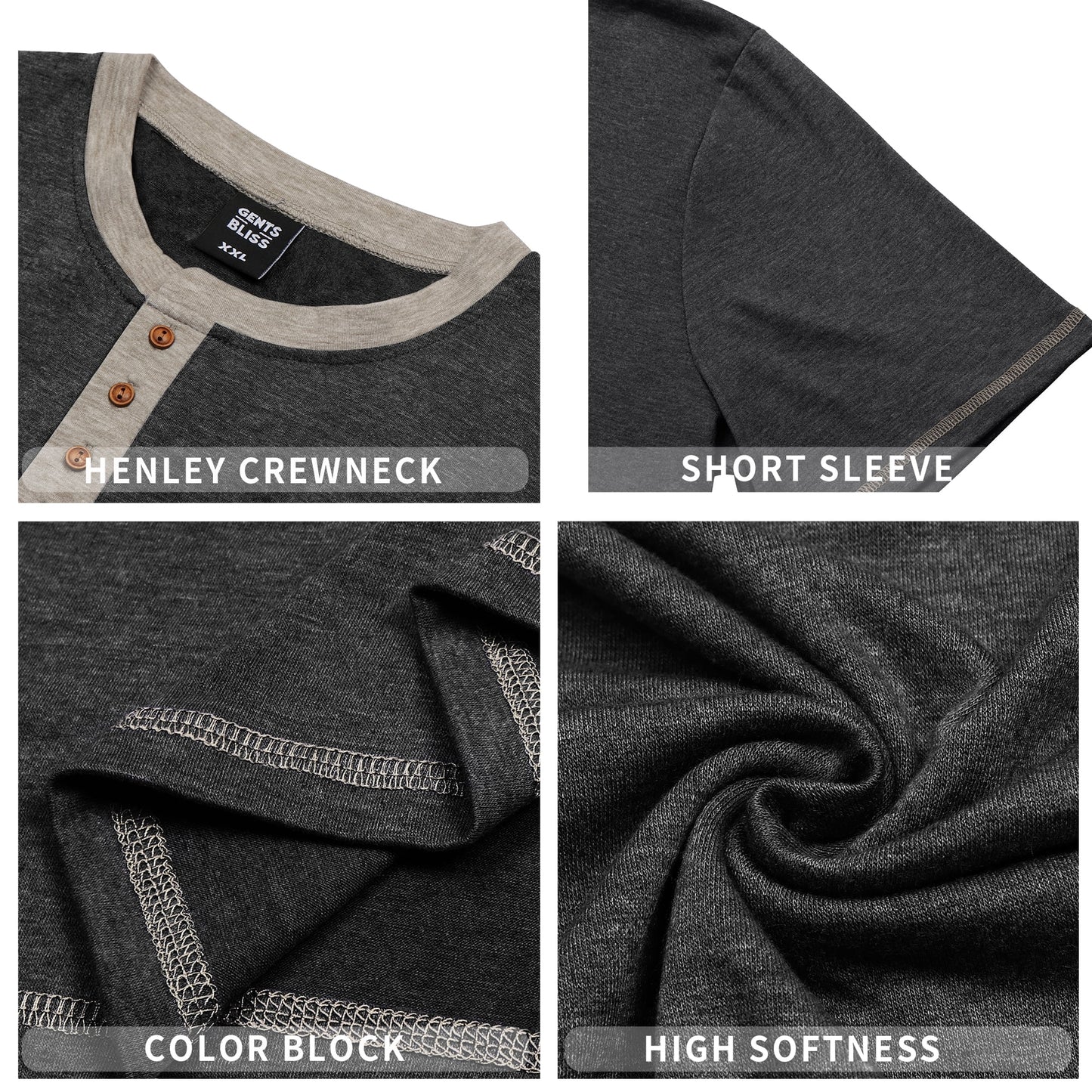 Henley Men Shirts Short Sleeve T Shirts for Men Crew Neck Color Block Men Shirts