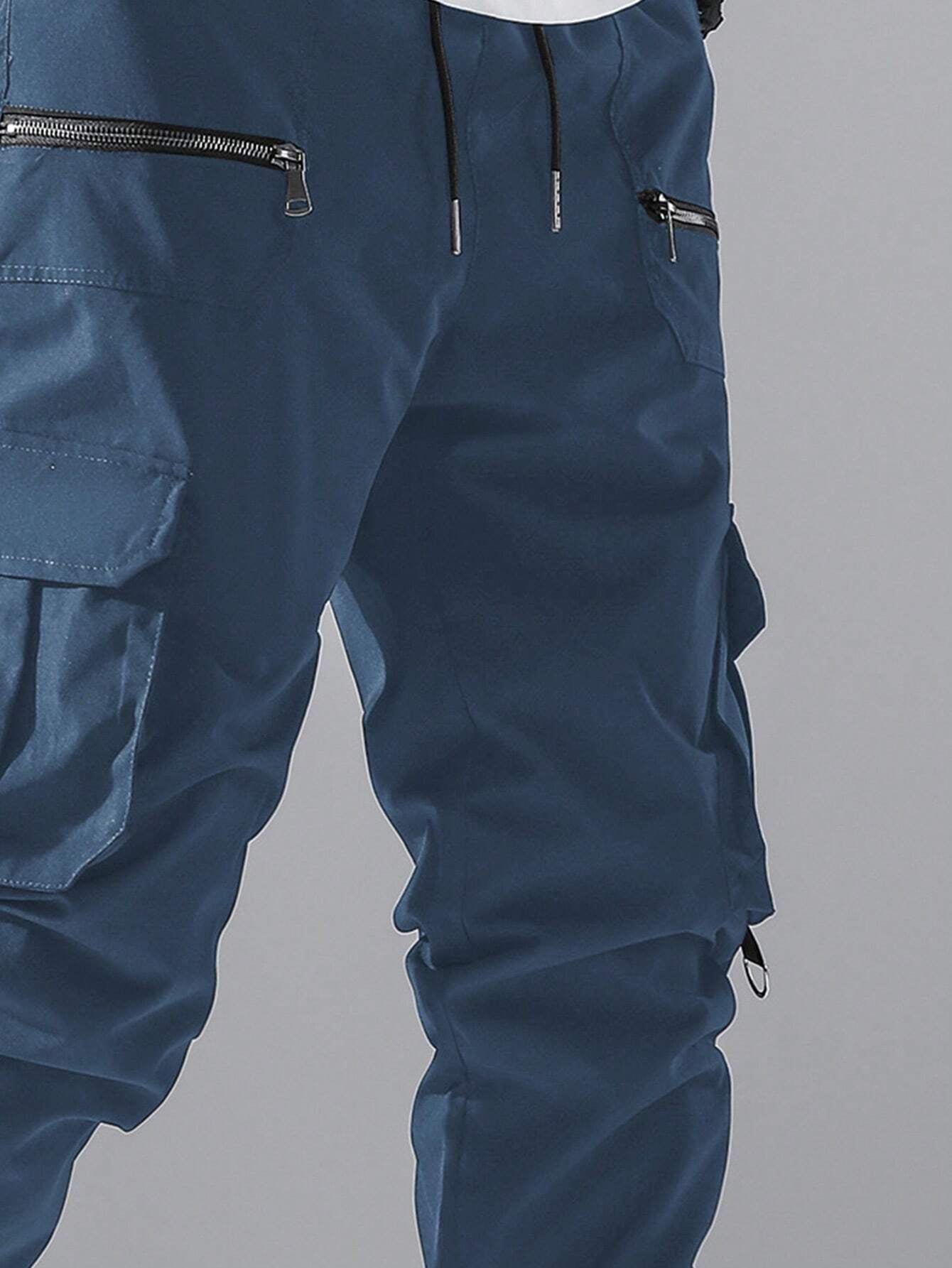 Manfinity Hypemode Loose Fit Men'S Cargo Pants with Flap Pockets, Side Drawstring and Elastic Waist, for Fall